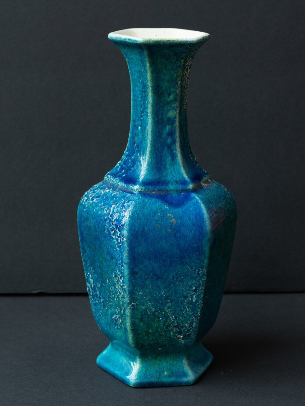 Royal HAEGER Vase Blue Lava Glaze Mid Century Textured Pottery Bud Vase